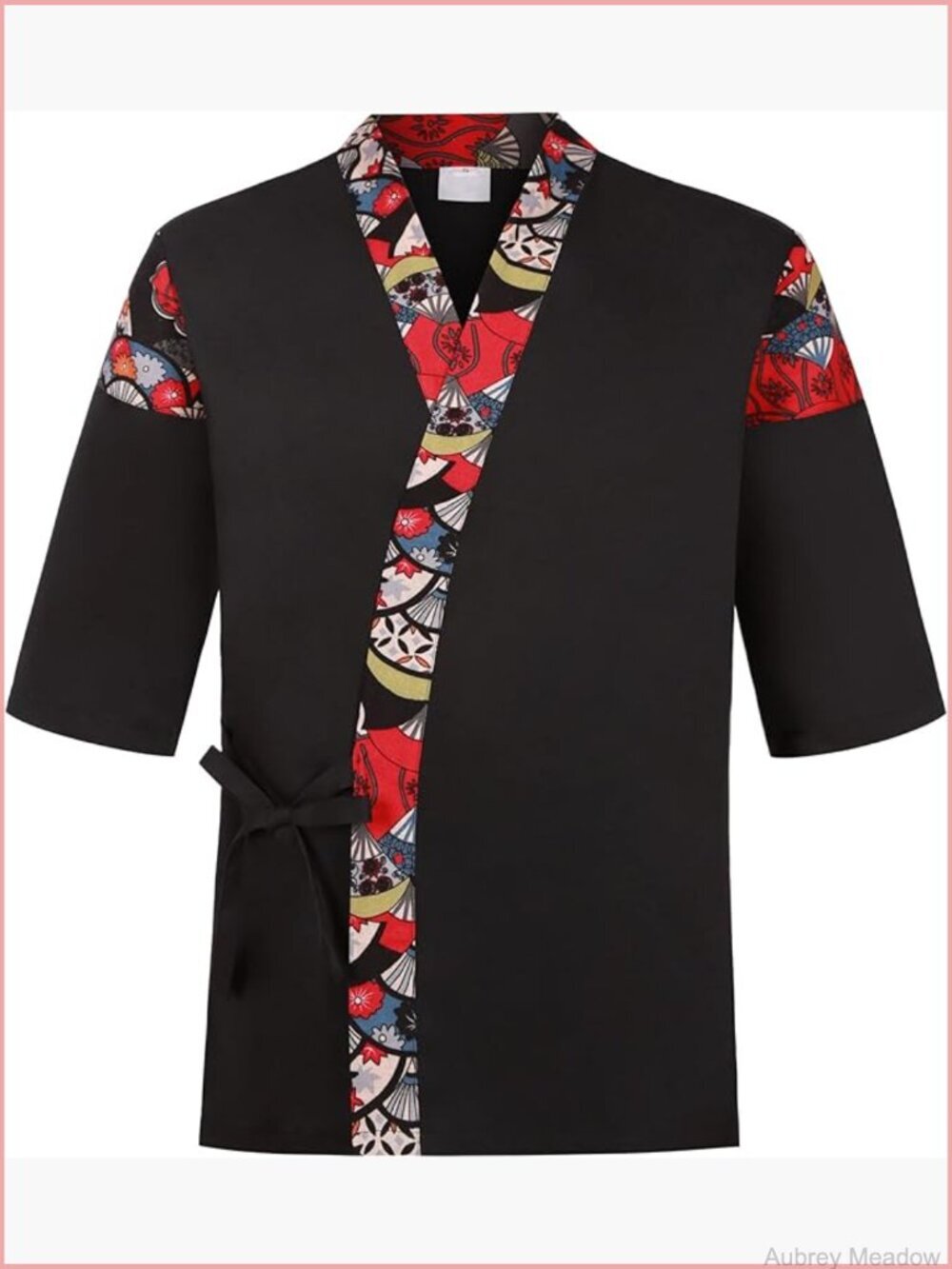 Sushi Chef Coat 3/4 Sleeve Kimono Cardigan Japanese Chef Uniform Red Patchwork